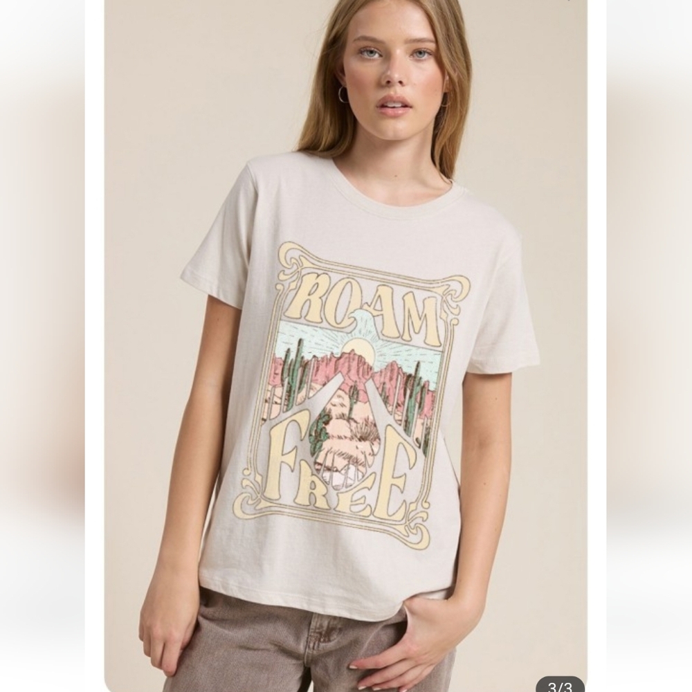 NWOT Graphic Tee Roam Free Desert Thunderbird  Tan